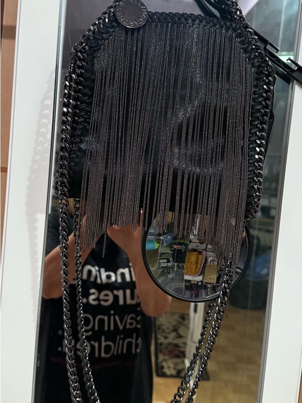 Fringed Chain Crossbody Bag in Black - Designer-Inspired